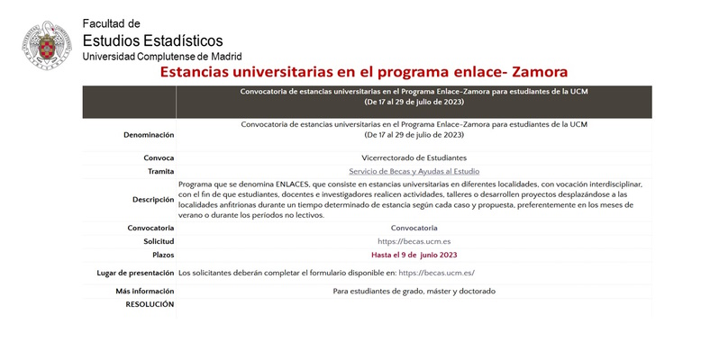Convocatoria de estancias universitarias Programa Enlace-Zamora