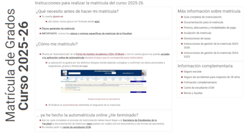 Instrucciones de matrícula